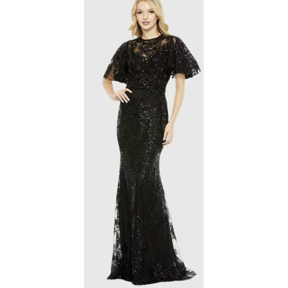 Mac Duggal Dresses & Skirts - Mac Duggal Sequins Jersey Flutter Sleeve Formal Gown Maxi Dress Sz 10 NWT